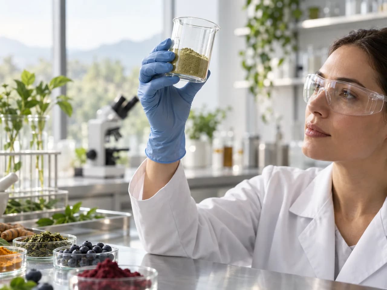 Inspecting raw ingredients and formulas in our lab